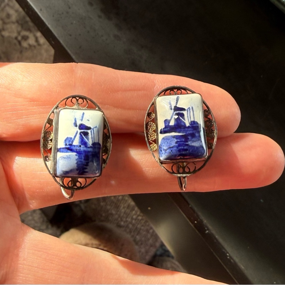 Blue and White Porcelain Earrings